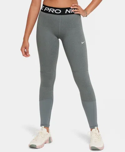 Nike Big Girls 7-16 Pro Dri-fit Leggings In Gray