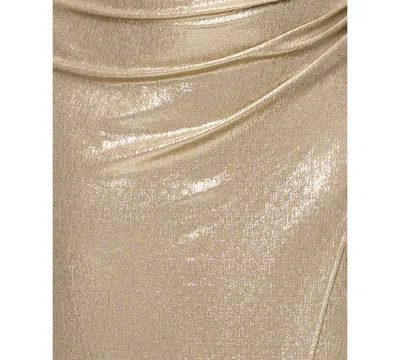 Betsy & Adam Plus Size Asymmetrical Neck Ballgown In Gold