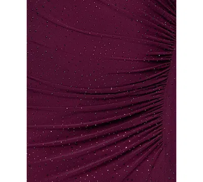 Betsy & Adam Plus Size Long-sleeve Asymmetrical Neck Ballgown In Purple