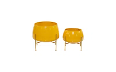 Rosemary Lane Metal Contemporary Planters With Stand, Set Of 2 In Yellow
