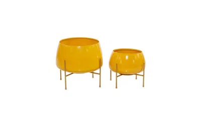 Rosemary Lane Metal Contemporary Planters With Stand, Set Of 2 In Yellow