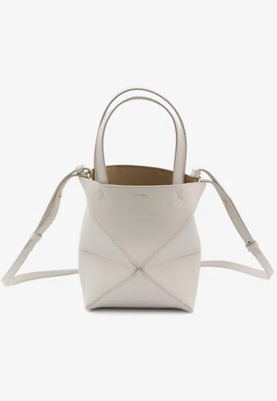 Loewe Mini Puzzle Fold Grained Leather Top Handle Bag In Neutral