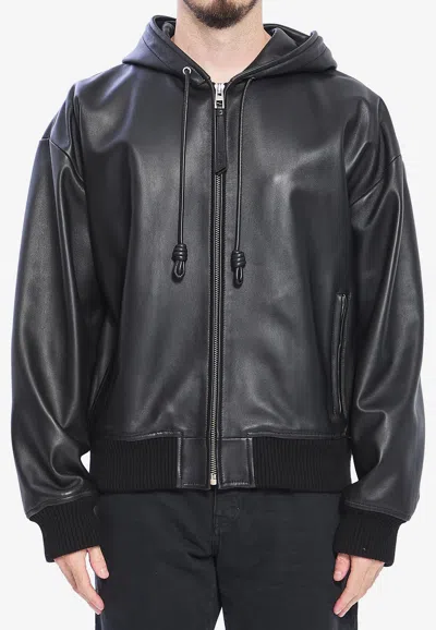Loewe Leather Hooded Jacket With Logo-patch In Black