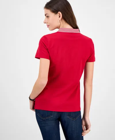 Tommy Hilfiger Women's Metallic Striped-collar Polo Shirt In Red