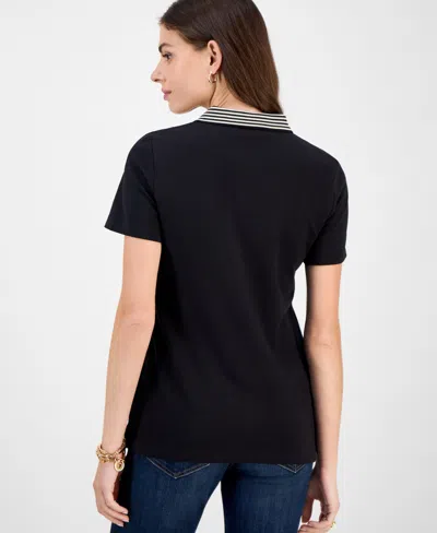 Tommy Hilfiger Women's Metallic Striped-collar Polo Shirt In Black