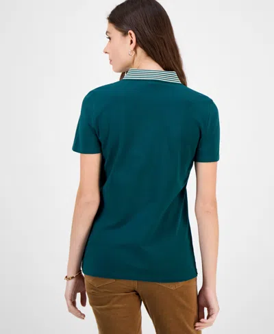 Tommy Hilfiger Women's Metallic Striped-collar Polo Shirt In Green