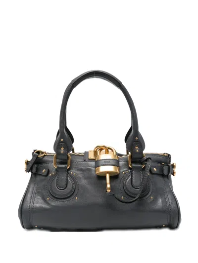 Chloé Structured Shoulder Bag With Padlock And Studs In Blue