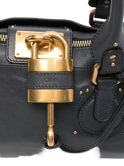 Chloé Structured Shoulder Bag With Padlock And Studs In Blue