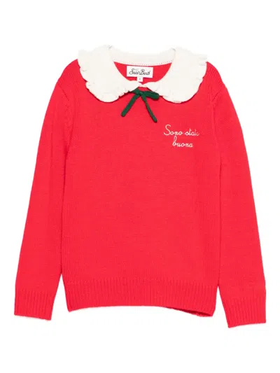Mc2 Saint Barth Ruffled-collar Bow-detail Sweater In Red