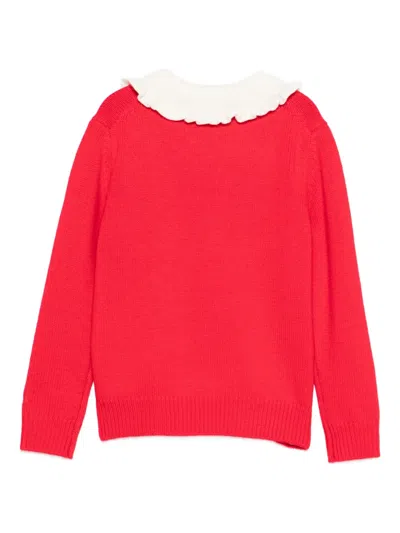 Mc2 Saint Barth Ruffled-collar Bow-detail Sweater In Red