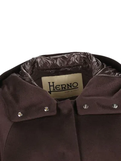 Herno Pure Cashmere Cape With Ultralight Nylon Sleeves And Cozy Hood In Brown