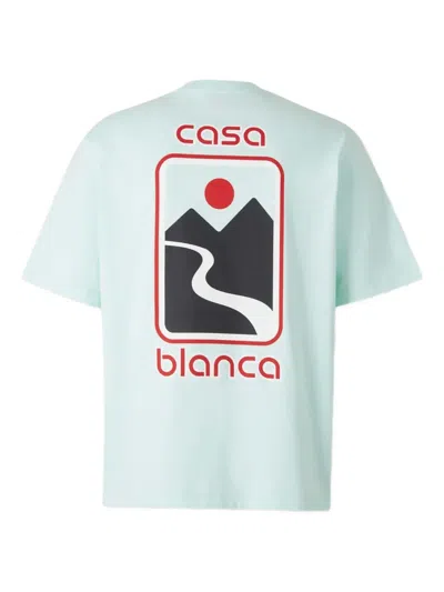 Casablanca Green T-shirt With Crewneck And Logo On The Front And Maxi Logo On The Back In Blue