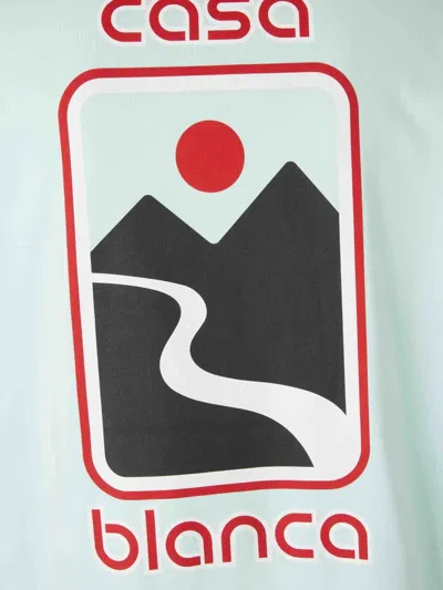 Casablanca Green T-shirt With Crewneck And Logo On The Front And Maxi Logo On The Back In Blue