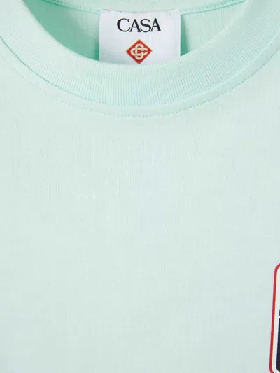 Casablanca Green T-shirt With Crewneck And Logo On The Front And Maxi Logo On The Back In Blue