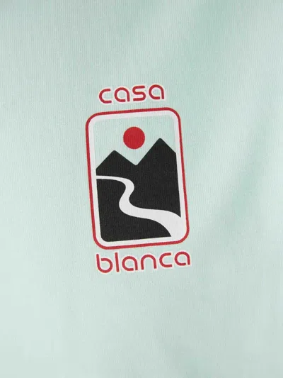 Casablanca Green T-shirt With Crewneck And Logo On The Front And Maxi Logo On The Back In Blue