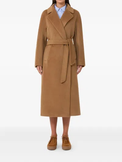 Weekend Max Mara Tempera Belted Long-sleeved Coat In Brown
