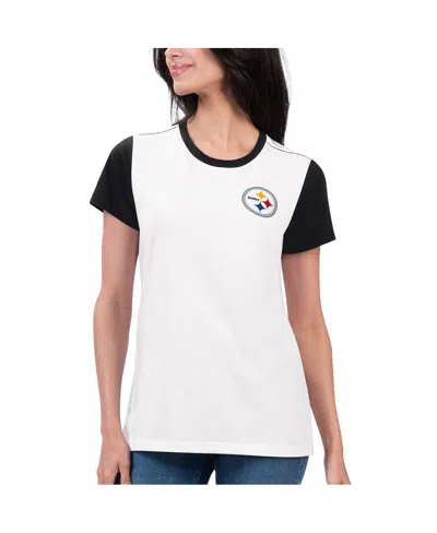 G-iii 4her By Carl Banks Women's White/black Pittsburgh Steelers Fashion Illustration T-shirt In White