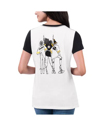 G-iii 4her By Carl Banks Women's White/black Pittsburgh Steelers Fashion Illustration T-shirt In White
