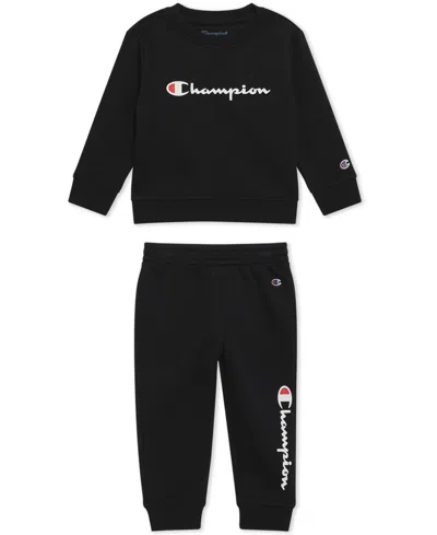 Champion Baby Boys 2-piece Long Sleeve Crew Sweatshirt And Joggers Set In Black