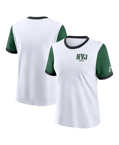 Nike Women's White New York Jets Rewind Ringer Tri-blend T-shirt In White