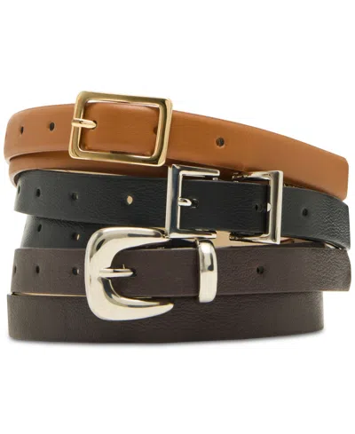 Steve Madden Textured Faux-leather Belts, Set Of 3 In Multi