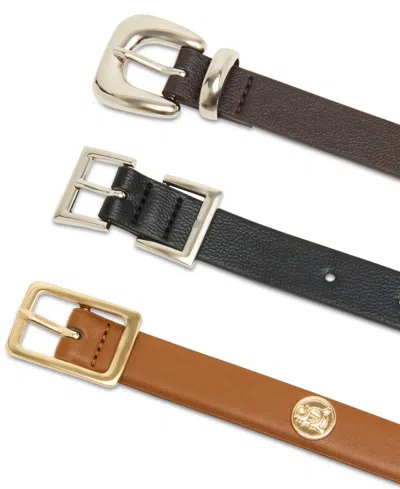 Steve Madden Textured Faux-leather Belts, Set Of 3 In Multi