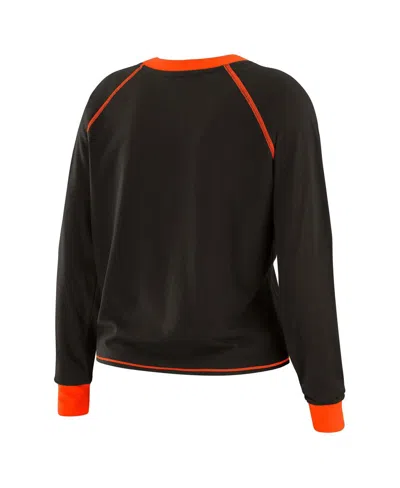 Wear By Erin Andrews Women's Black/orange Cincinnati Bengals Tie-front Long Sleeve Top In Brown