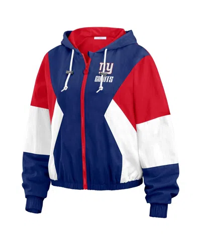 Wear By Erin Andrews Women's Royal/red New York Giants Plus Size Color Block Full-zip Windbreaker Jacket In Red