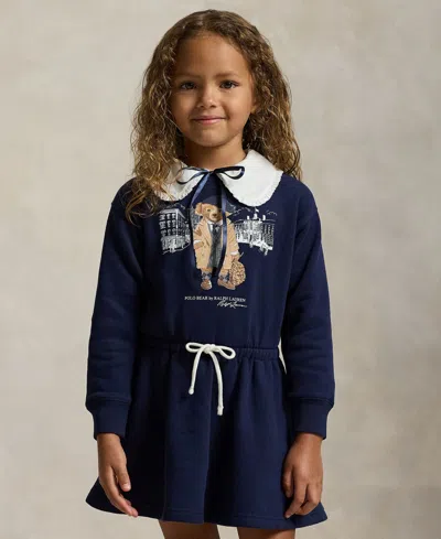 Polo Ralph Lauren Cotton Blend Dress With Polo Bear Print In Blue