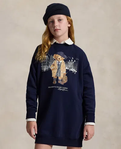 Polo Ralph Lauren Big Girls Polo Bear Fleece Sweatshirt Dress In Blue