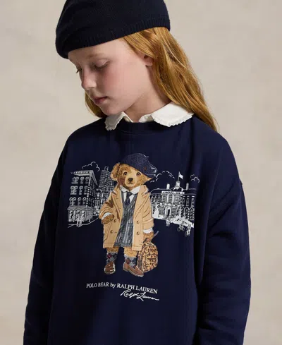 Polo Ralph Lauren Big Girls Polo Bear Fleece Sweatshirt Dress In Blue