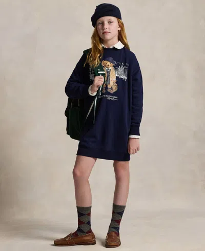 Polo Ralph Lauren Big Girls Polo Bear Fleece Sweatshirt Dress In Blue