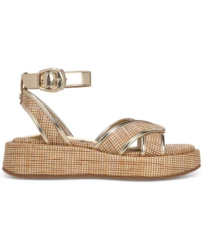 Sam Edelman Nylie Platform Ankle Strap Sandal Sand Dune Multi Faux Raffia In Brown