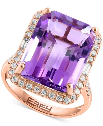 Effy Collection Effy Amethyst (10-3/4 Ct. T.w.) & Diamond (3/8 Ct. T.w.) Halo Ring In 14k Gold (also Available In Ci