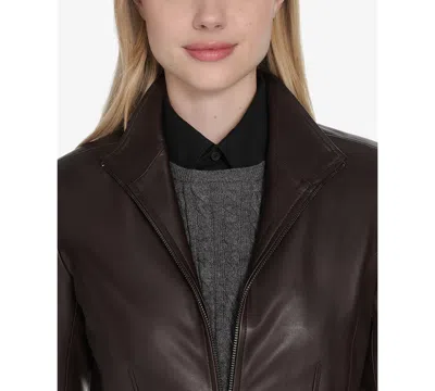 Cole Haan Wing Collar Leather Jacket In Brown