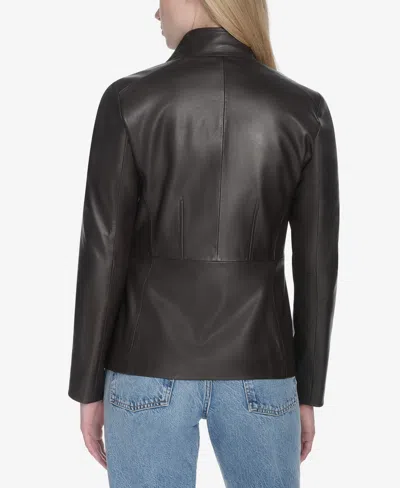 Cole Haan Wing Collar Leather Jacket In Brown