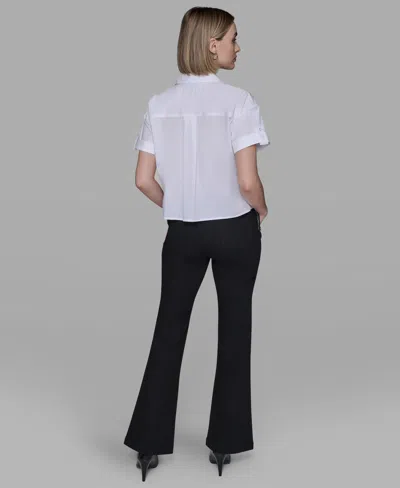 Karl Lagerfeld Petite Bow Short Sleeves Top In White