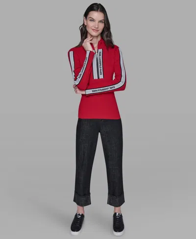 Karl Lagerfeld Women's Logo Tape Pullover Jacket In Red