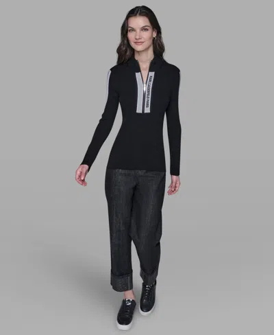 Karl Lagerfeld Women's Logo Tape Pullover Jacket In Black