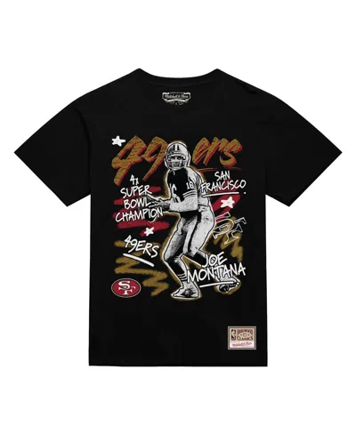Mitchell & Ness Men's Joe Montana Black San Francisco 49ers Chalked Up Player Graphic T-shirt In Black