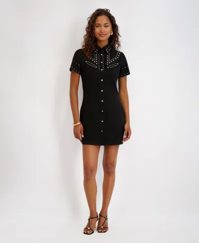 Kensie Women's Collared Short Sleeve Dress In Black