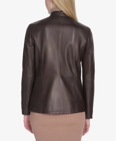 Cole Haan Leather Biker Jacket In Brown