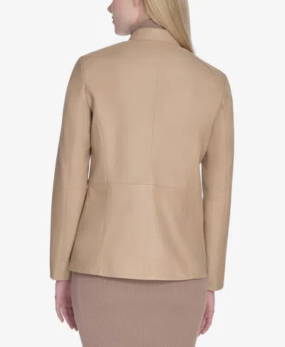 Cole Haan Stand Collar Leather Jacket In Brown