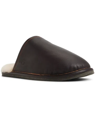 Brooks Brothers Henri Genuine Shearling Lined Leather Slipper In Brown