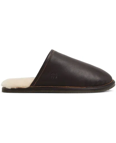 Brooks Brothers Henri Genuine Shearling Lined Leather Slipper In Brown