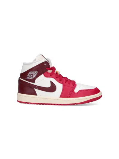 Nike Air Jordan 1 Mid Sail Mystic Sneakers In Animal Print