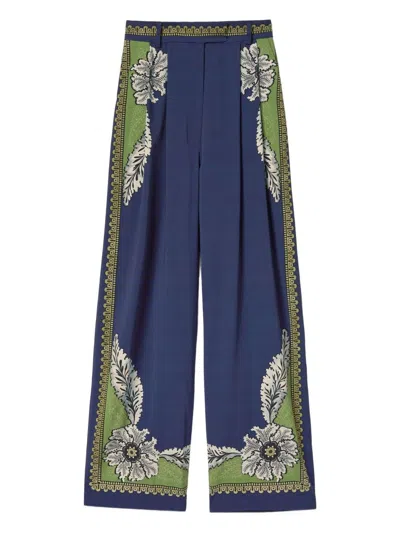 La Doublej Brooklyn Floral-print Pleated Trousers In Blue