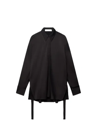 Another Tomorrow Bias Button Side Shirt In Black