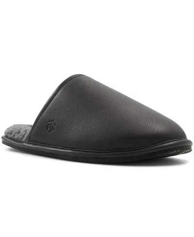 Brooks Brothers Shearling Lined Leather Slippers Shoes In Black