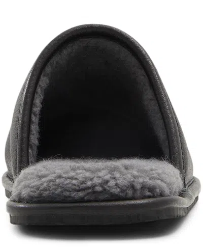 Brooks Brothers Shearling Lined Leather Slippers Shoes In Black